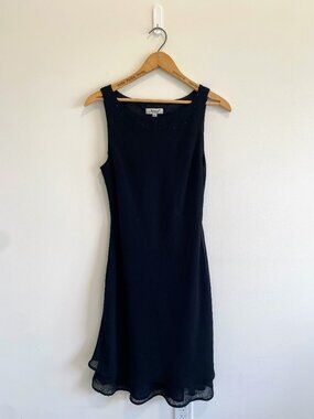 Vintage Sleeveless Shift Dress w/ Bead Detail / Black Chiffon / Y2K